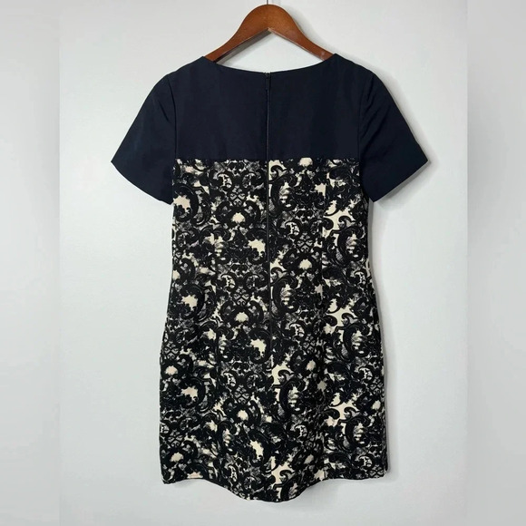 Miss Wu Silk Blend Navy Blue Black Off White Lace Print Short Sleeve Mini Dress - Picture 13 of 15